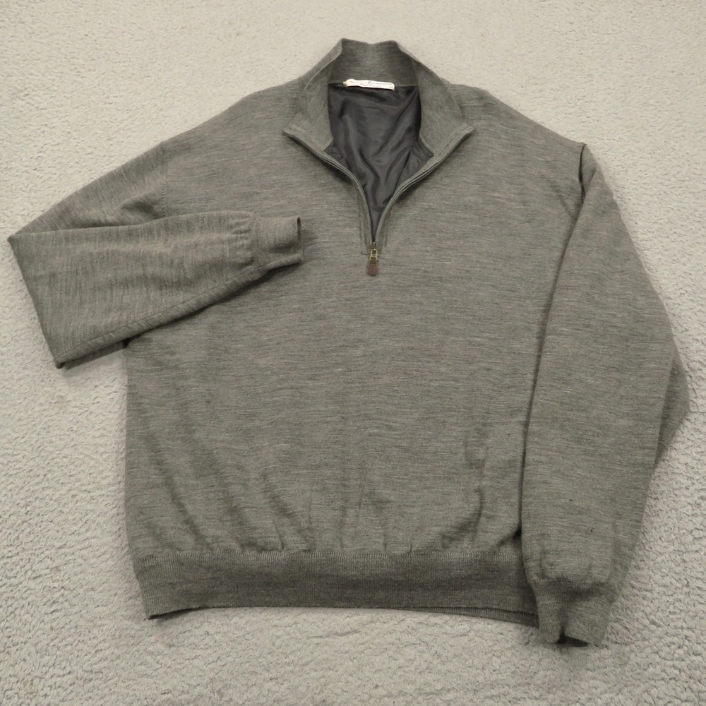 Fairway & Greene Mens XL Wool Wind 1/4 Zip Pullover Lined Golf Sweater Charcoal